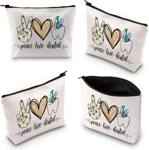 Vista 6 de WZMPA Bolsa de cosméticos dentales Higienista Dental Regalo Paz Amor Maquillaje Dental Cremallera Bolsa Bolsa Para Asistente Dental Dentista, Paz