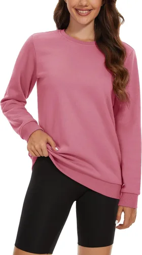 Vista 2 de MAGCOMSEN Sudadera con forro polar para mujer, cuello redondo, algodón, sin botones, casual, manga larga, cálida