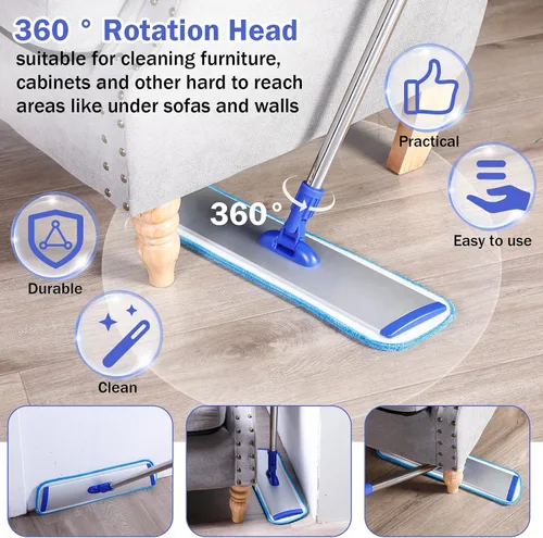 Vista 5 de [Usado] Uiifan 1 juego de trapeador de microfibra de 18 pulgadas con mango extensible y almohadillas lavables reutilizables para pisos de madera