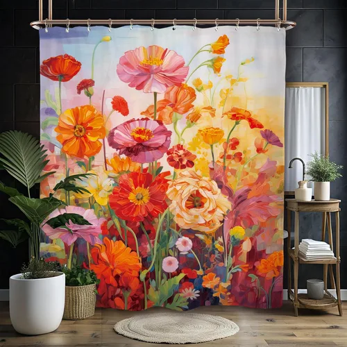 Vista 16 de Miyotaa - Juego de cortina de ducha con flores para decorar un baño pequeño o una ventana, 36 pulgadas de ancho x 71 pulgadas de alto, cortina