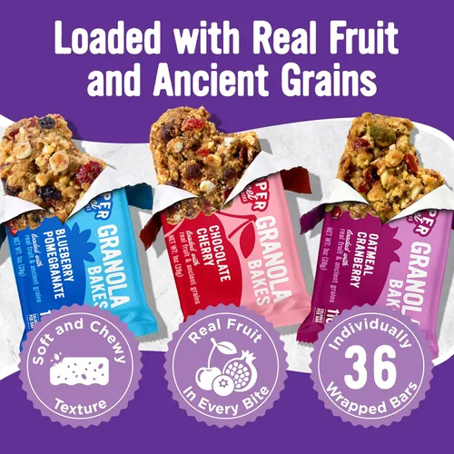 Vista 3 de Cooper Street Granola Bakes (36 unidades) - Paquete variado de barras de granola suaves y masticables para desayuno, sin nueces, lácteos y soja