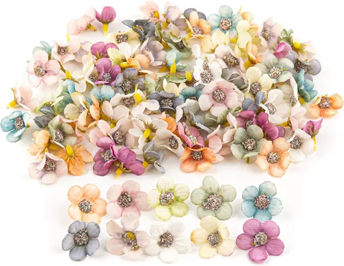 Vista 11 de Framendino, Paquete de 50 cabezas de flores artificiales, mini flores artificiales de seda, margaritas pequeñas, multicolor, para boda, hogar