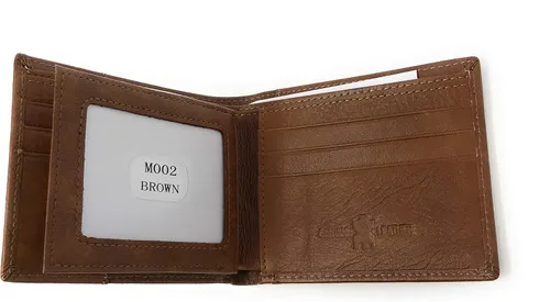 Vista 4 de Western - Cartera corta de cuero para hombre de cuerno largo con herramientas florales, Café, Billetera plegable
