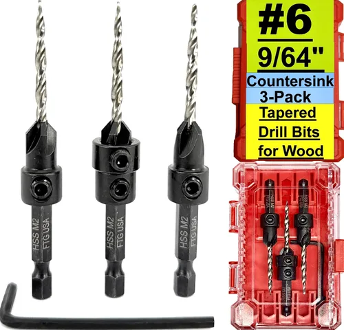 Vista 10 de FTG USA Juego de 3 brocas avellanadoras ajustables para madera #4 (7/64 pulgadas) con broca cónica para carpintería