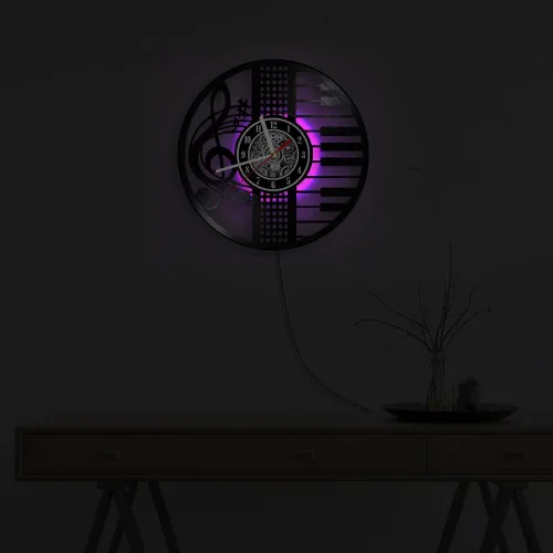 Vista 6 de The Geeky Days Treble Clef Musical Notes LED Illuminated Vinyl Record Wall Clock for Music Room Studio Artistic Home Decor Illuminated Timepieces