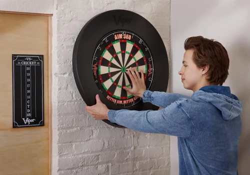 Vista 4 de Viper Guardian Dartboard Surround, Steel-Tip Bristle Wall Protector Negro