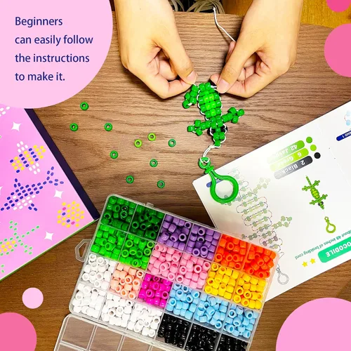Vista 6 de LORHAKI Kit de cuentas para mascotas, regalo de manualidades para niños, llavero de animales de cuentas, juego de manualidades para principiantes