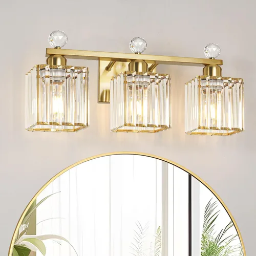 Vista 22 de Lxybcce Moderna lámpara de tocador de baño de cristal, 14 pulgadas, 2 luces, accesorios de luz negra sobre el espejo, fácil instalación e