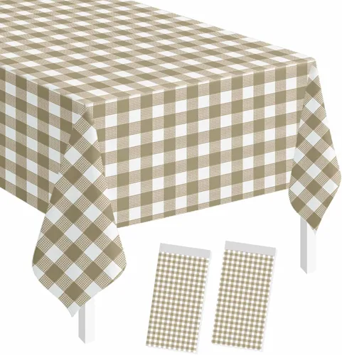 Vista 41 de SietDESEO - Paquete de 2 manteles a cuadros azul y blanco, 54 x 108 pulgadas, mantel premium desechable de plástico para picnic, diseño gingham
