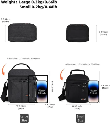 Vista 2 de KL928 Bolsa de mensajero para hombre Bolso cruzado de hombro, bolsa de viaje para hombre, bolso casual para trabajo y negocios