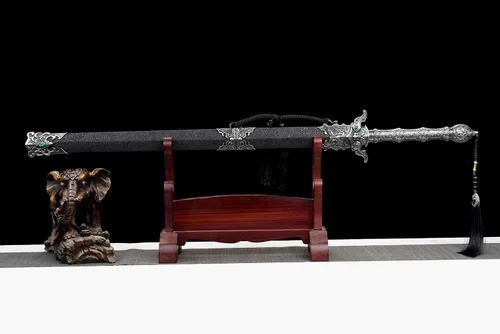 Vista 2 de Espada china Han Jian alto manganeso acero afilado hoja bestia protector de Negro