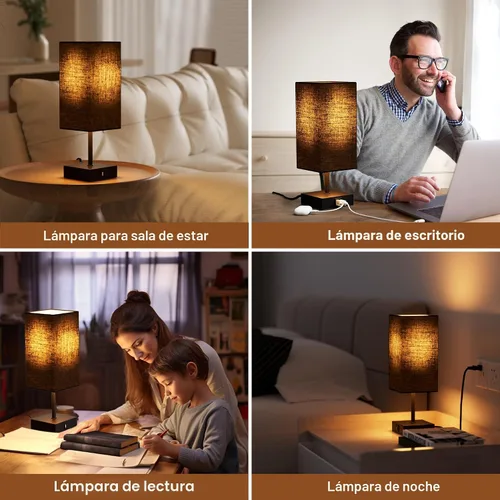 Vista 6 de Lámpara de mesa Sailstar para dormitorio, lámpara de noche táctil de 3 vías regulables, lámpara pequeña con 2 puertos de carga USB C+A, lámparas