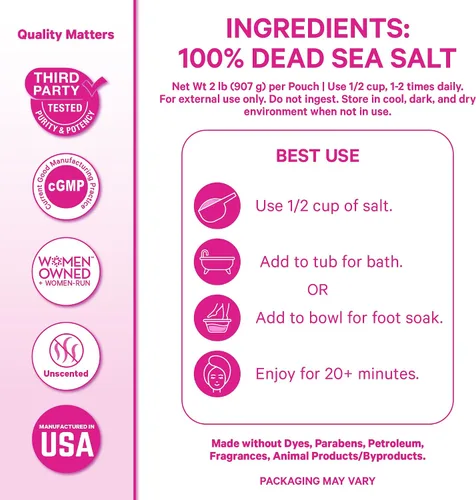 Vista 6 de Pink Stork Embarazo de baño – Copos de magnesio sin perfume para baño o remojo de pies – Sal pura del Mar Muerto – Alivio para dolores de embarazo