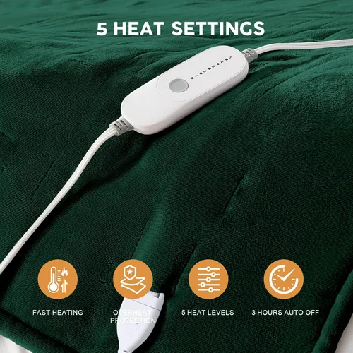 Vista 24 de Manta eléctrica térmica HYLEORY de 50"x60" de forro polar suave y franela con 5 niveles de calefacción y temporizador de 3 horas con apagado
