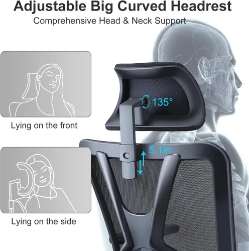 Vista 6 de Ticova Silla de oficina ergonómica – Silla de escritorio con respaldo alto con soporte lumbar ajustable y reposabrazos 3D – Silla de computadora