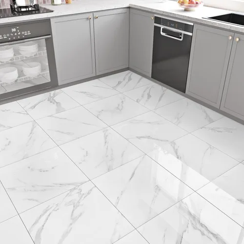 Vista 3 de Azulejos autoadhesivos de mármol blanco para despegar y pegar, azulejos de suelo de cocina impermeables para despegar y pegar, azulejos de mármol