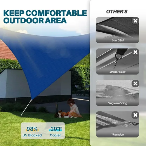 Vista 27 de Coarbor Toldo tipo vela de 2 x 2 x 2 pies, para exteriores, resistente, triangular, tela para patio, jardín, terraza, pérgola (beige)