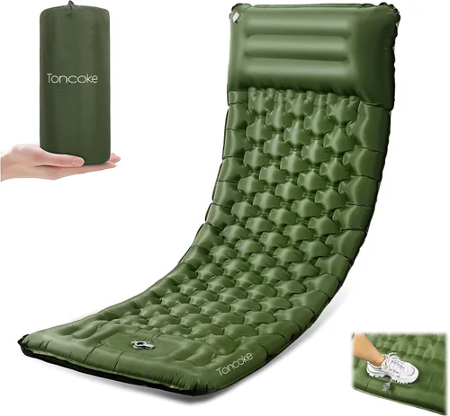 Vista 9 de Almohadilla de dormir Toncoke, almohadilla inflable extra gruesa y ultraligera con almohada, bomba de pie de 30s, colchón de camping de 3.54
