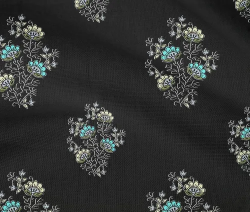 Vista 4 de Tela de poliéster oneOone de micro malla con hojas y estampado de bloques florales por Yardtwoinch de ancho