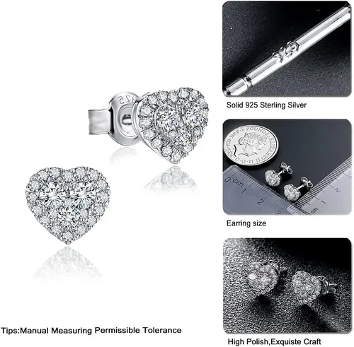 Vista 9 de DAYBYDAY Aretes de plata de ley 925 de moissanita para mujeres y niñas, delicados y lindos corazones, redondos, cojines, ovalados, color D, VVS1