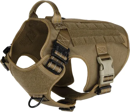 Vista 14 de ICEFANG - Arnés táctico para perros, talla S, con 2 hebillas de metal, chaleco para transportar carga, ligero y modular (MOLLE) con mango, clip
