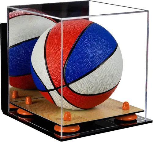 Vista 52 de Better Display Cases Mini acrílico - Miniatura (no tamaño completo) Baloncesto vitrina con elevadores negros y espejo (A015-BR)