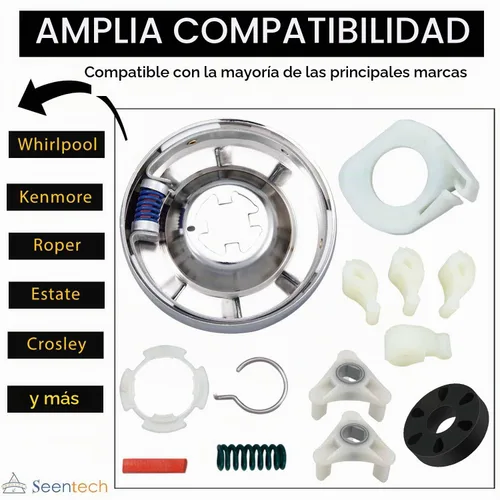 Vista 2 de Kit de acoplamiento de motor resistente 285753A, kit de embrague de lavadora 285785, perro agitador de lavadora 80040 de Seentech - Compatible