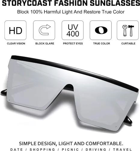 Vista 3 de STORYCOAST Oversized Square Sunglasses for Women Men Fashion Siamese Lens Style Flat Top Shield Shades