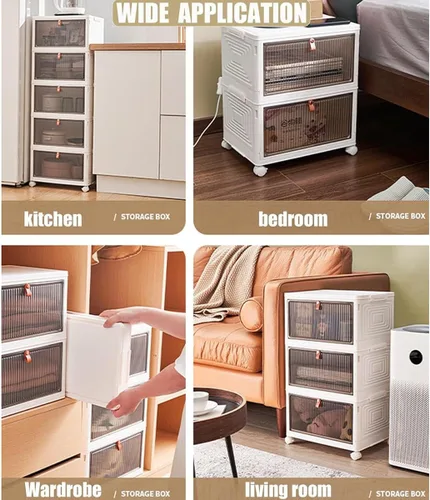 Vista 4 de Contenedores de almacenamiento de 2 niveles organizadores de cajas de plástico – 36 cuartos de galón apilables con tapas para dormitorio, sala