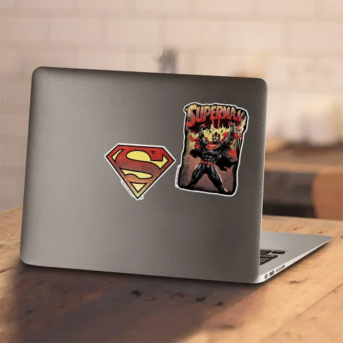 Vista 5 de Popfunk Camiseta y pegatinas clásicas de Superman con logotipo desgastado S Shield negro