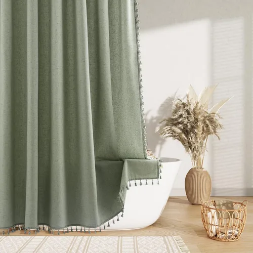Vista 16 de Nanspring Cortina de ducha de lino extra larga para baño, 96 pulgadas Natural