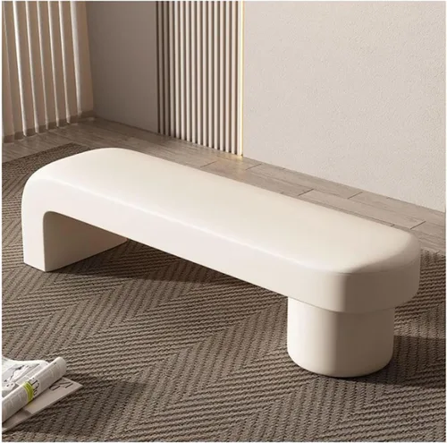 Vista 8 de SYALEO Banco otomano tapizado de piel sintética para el extremo de la cama, sofá, reposapiés para entrada, rectangular, taburete para cambio de Beige
