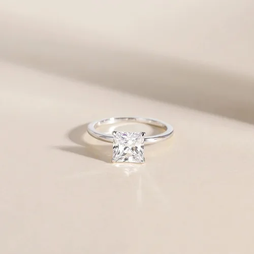 Vista 2 de EAMTI Anillos de compromiso de plata de ley 925 de 2 quilates, corte princesa, circonita cúbica, anillos de promesa de boda para ella