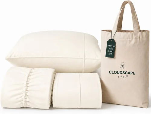 Vista 80 de CLOUDSCAPE LINEN 400TC 100% Egyptian Cotton Luxury Twin Bed Sheets - White
