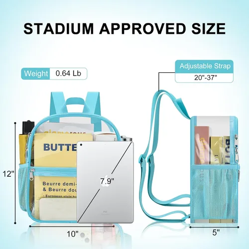 Vista 3 de Mochila deportiva transparente para eventos en estadios de 12 x 12 x 6 pulgadas, pequeña para ventiladores, conciertos, playa, trabajo, viajes