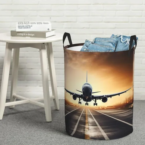 Vista 8 de backpack airplane print Circular Hamper Waterproof Storage Bin Organizer Basket Laundry Hamper With Handles For Clothes Toys Small