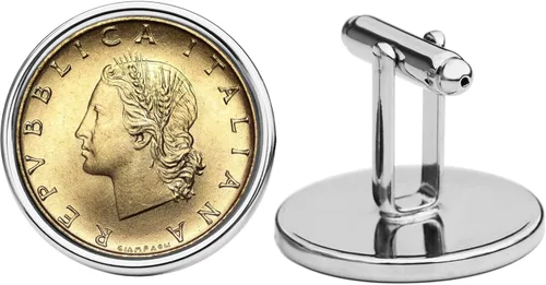 Vista 2 de 1994 Italy 20 Lire BU Uncirculated Coin Silver Plated Cufflinks NEW - Oak Branch and Wheat Sprigs
