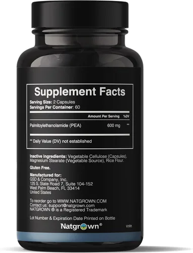 Vista 2 de Natgrown Suplemento de guisante de palmitoiletanolamida 600 mg - 120 Cápsulas