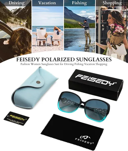 Vista 7 de FEISEDY Gafas de sol de moda para mujer, marco cuadrado de gran tamaño con perlas brillantes, protección UV polarizada B2821