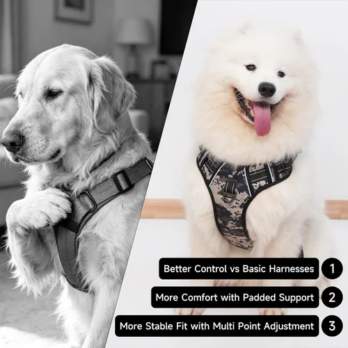 Vista 6 de Arnés táctico para perros pequeños, chaleco de servicio militar con asa y Molle, arnés ajustable reflectante resistente para entrenamiento, caminar