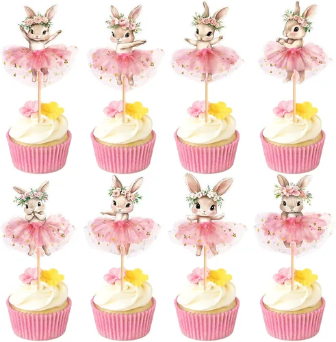 Vista 11 de 30 piezas de decoración para cupcakes de Pascua, conejo, huevo de Pascua, decoración de pastel de fiesta de conejo (marrón) (estilo 4)