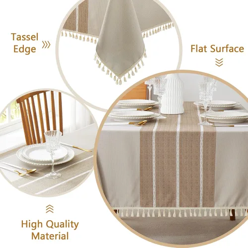 Vista 4 de Cosmine Mantel rectangular, mantel de poliéster de granja, mantel impreso lavable con borla, mantel decorativo oblonga para cocina, vacaciones