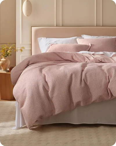 Vista 37 de Bedsure Funda de edredón de 100% algodón tamaño individual, tejido gofre, color blanco coco, GentleSoft y transpirable, juego de cama para regalo, 2