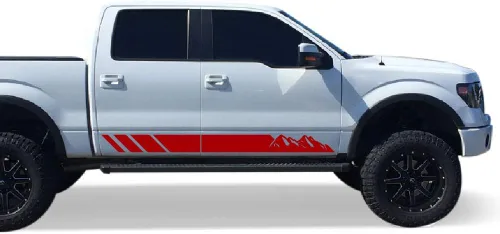 Vista 11 de Bubbles Designs Adhesivos de rayas de montaña Compatibles con Ford F150 de todas las generaciones (2900B) - Vinilo negro con acabado metálico
