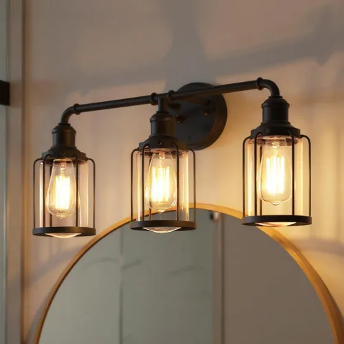 Vista 10 de Urban Ambiance Lámpara de tocador de baño industrial chic de lujo, tamaño mediano: 12 pulgadas de alto x 14.5 pulgadas de ancho, con elementos