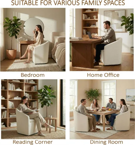 Vista 7 de KISLOT Juego de 1 sillas de comedor tapizadas con ruedas, color beige
