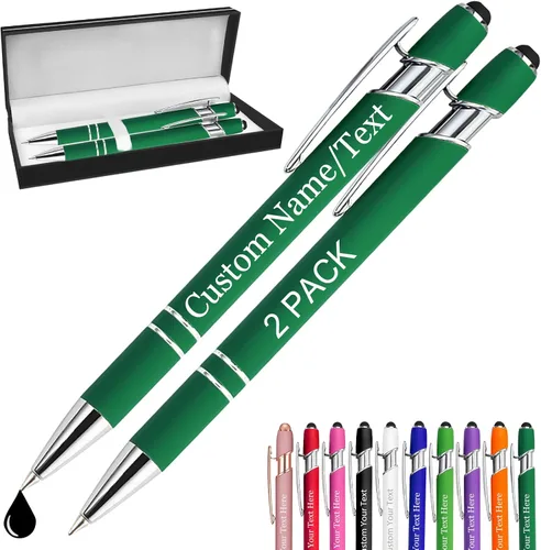 Vista 11 de Bolígrafos personalizados con nombre, paquete de 10 bolígrafos personalizados a granel, bolígrafo de tinta negra grabada con punta de lápiz óptico