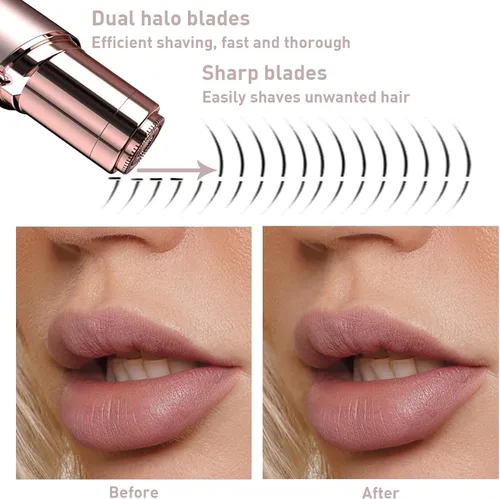 Vista 3 de Removedor de vello facial para mujer, dispositivo de depilación sin dolor portátil para mujer para labio, barbilla con USB recargable, oro rosa