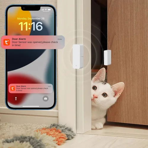 Vista 3 de Tuya - Sensor de puerta WiFi, sensor inteligente de ventana de puerta, alarma en tiempo real compatible con Alexa Google Assistant, sensor