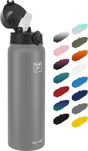 Vista 22 de Fanhaw Botella de agua de acero inoxidable aislada para niños de 20 onzas con tapa con popote, a prueba de fugas y antipolvo, botella de uso diario